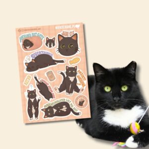 ANXIOUS CATS CLUB: KOTEK CZARNY ZE SKARPETKAMI I KOŁNIERZYKIEM arkusz naklejek