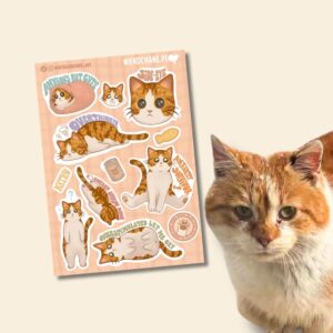 ANXIOUS CATS CLUB: KOTEK BIAŁO-RUDY Z BURSZTYNOWYMI OCZAMI arkusz naklejek