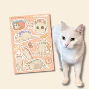 ANXIOUS CATS CLUB: KOTEK BIAŁY Z NIEBIESKIMI OCZAMI arkusz naklejek