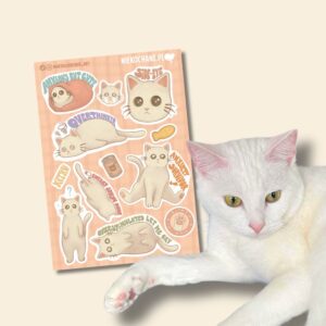 ANXIOUS CATS CLUB: KOTEK BIAŁY Z ZIELONYMI OCZAMI arkusz naklejek